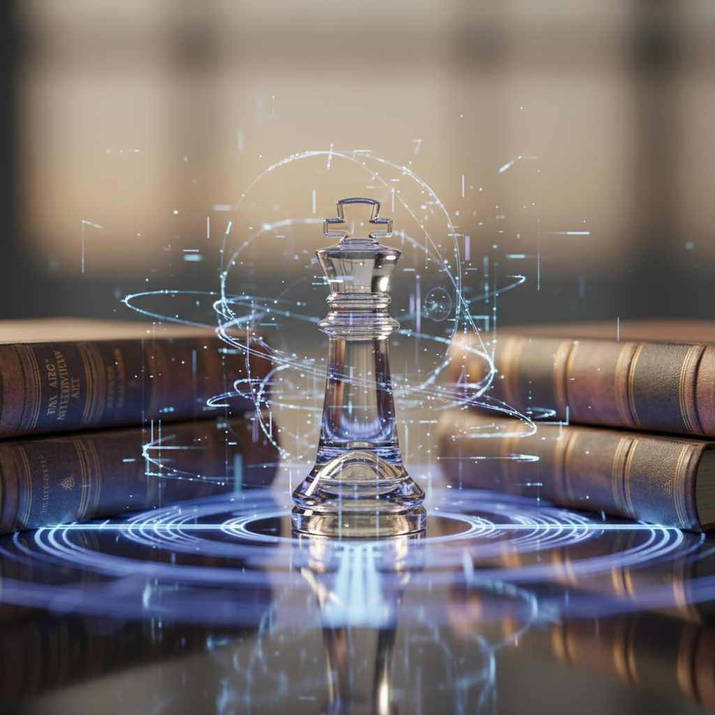 Glass chess piece and AI hologram lines symbolizing strategic job interview preparation
