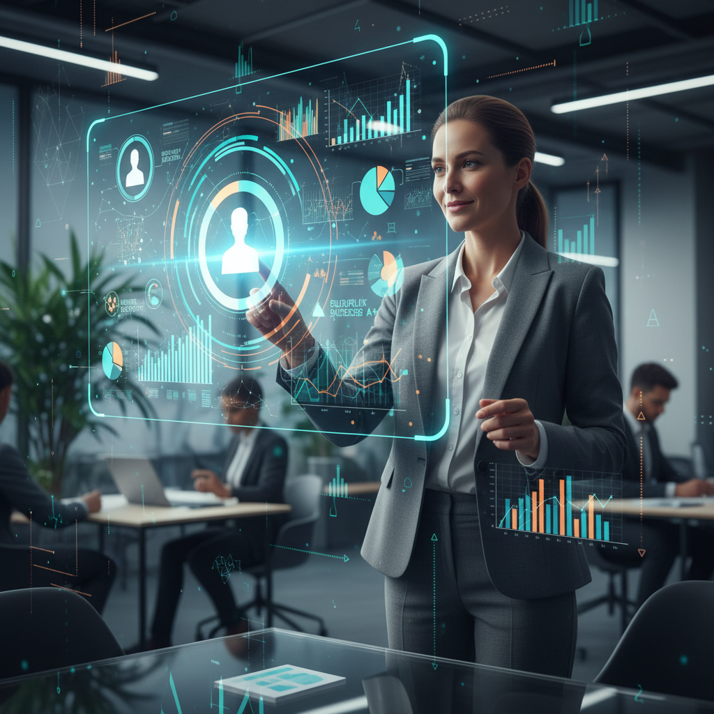 AI-powered recruiter analyzes candidate data on a futuristic dashboard