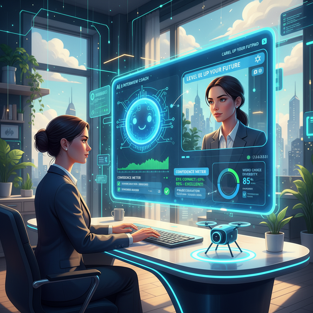 Candidate practicing AI-powered interview with instant feedback analytics