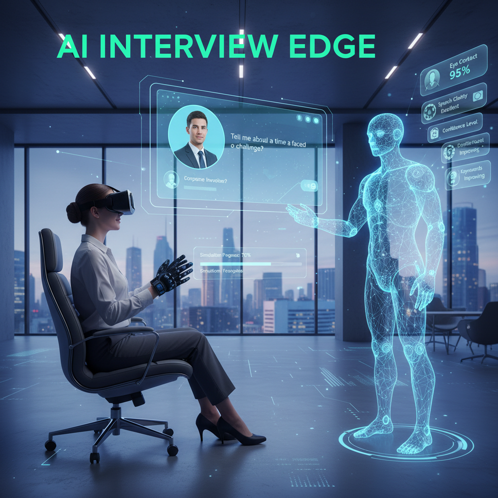AI-powered virtual interview coach guiding a job seeker in a digital simulation, 2025