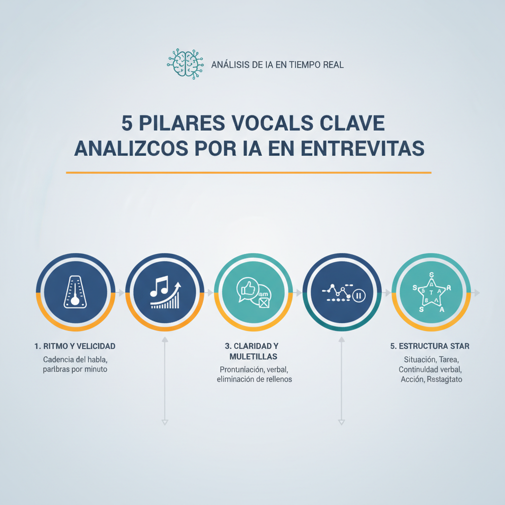 Infografía análisis de voz IA cinco pilares