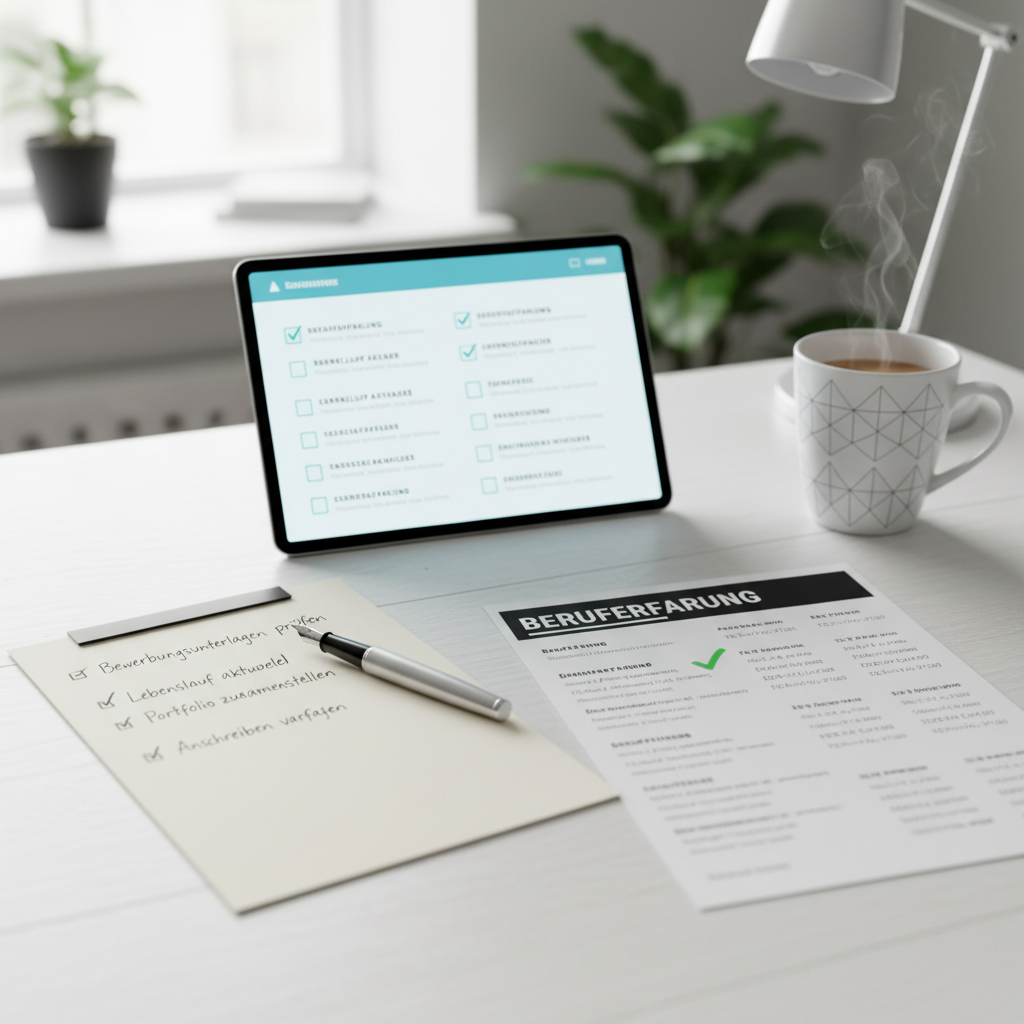Checkliste für Berufserfahrung im Lebenslauf neben modernem Beispiel