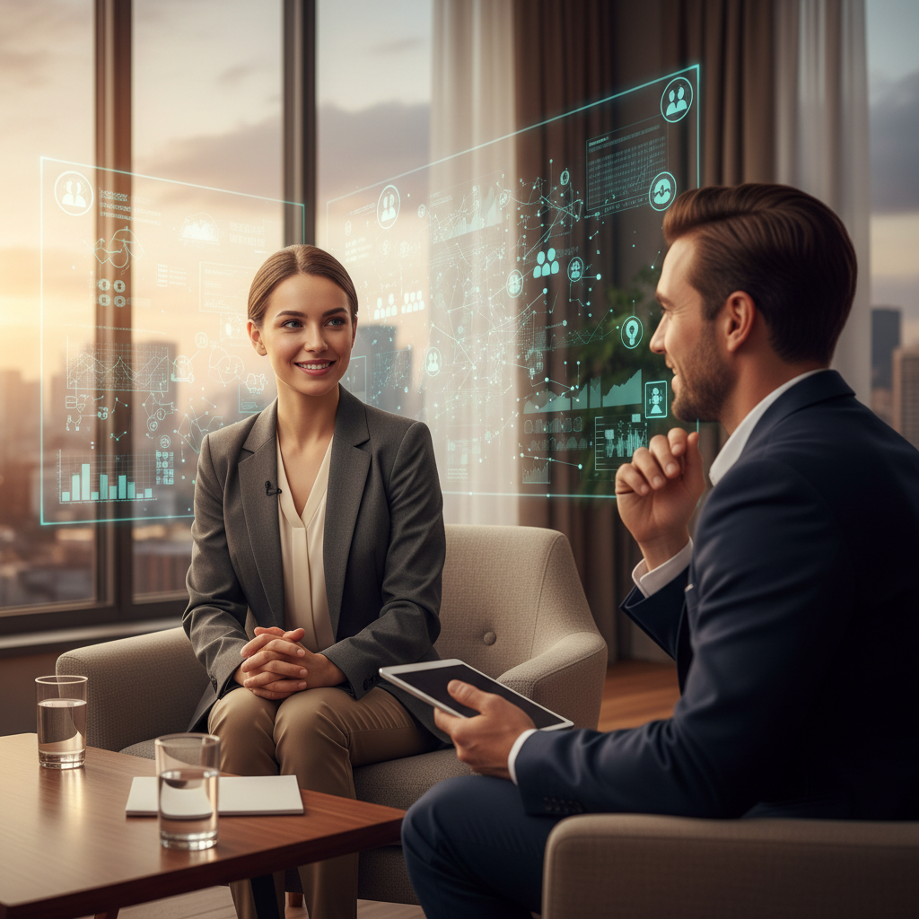 Entrevista profesional con IA apoyando al candidato en un cambio de carrera