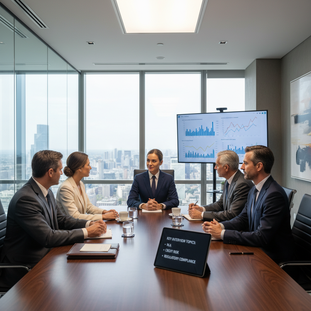 Candidate in a commercial banker interview panel, showing confidence and preparation