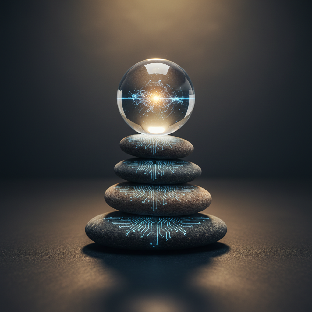 Glass sphere balancing on stones symbolizing clarity and balanced communication for leader communication entry level