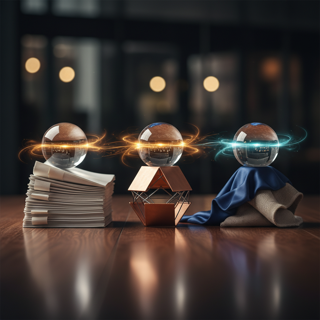 Visual metaphor of balanced career decision frameworks using crystal spheres