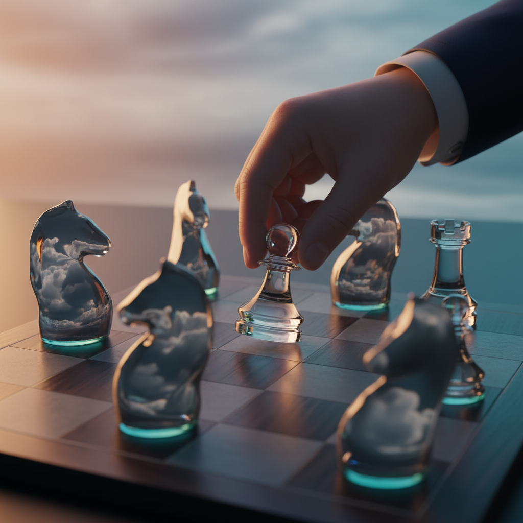 Schachbrett als Denkfehler-Metapher: Klarer Zug gegen verzerrte Spiegelbilder, Symbol für Interview Denkfehler