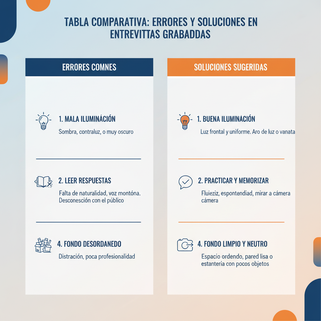 Tabla errores y soluciones en entrevistas grabadas de trabajo