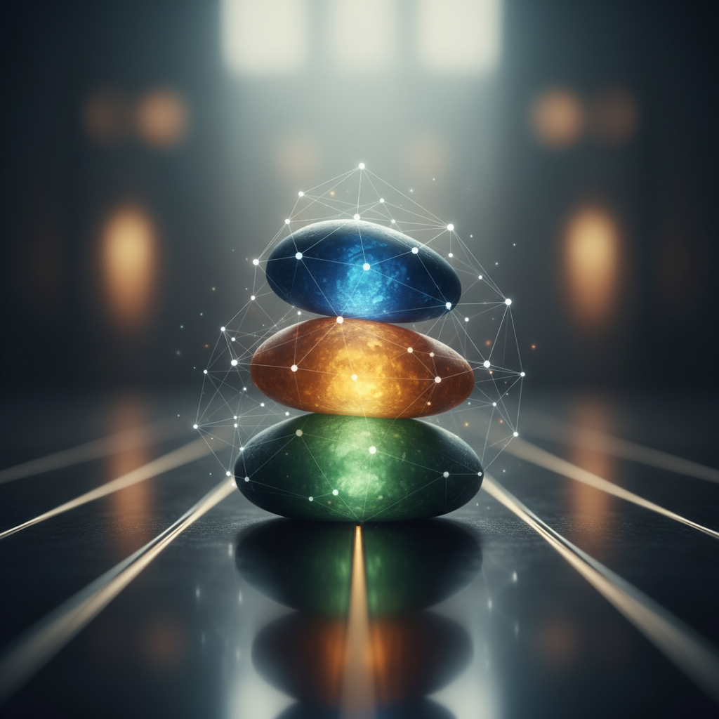 Equilibrio interior en entrevista: piedras apiladas que representan calma y autocontrol