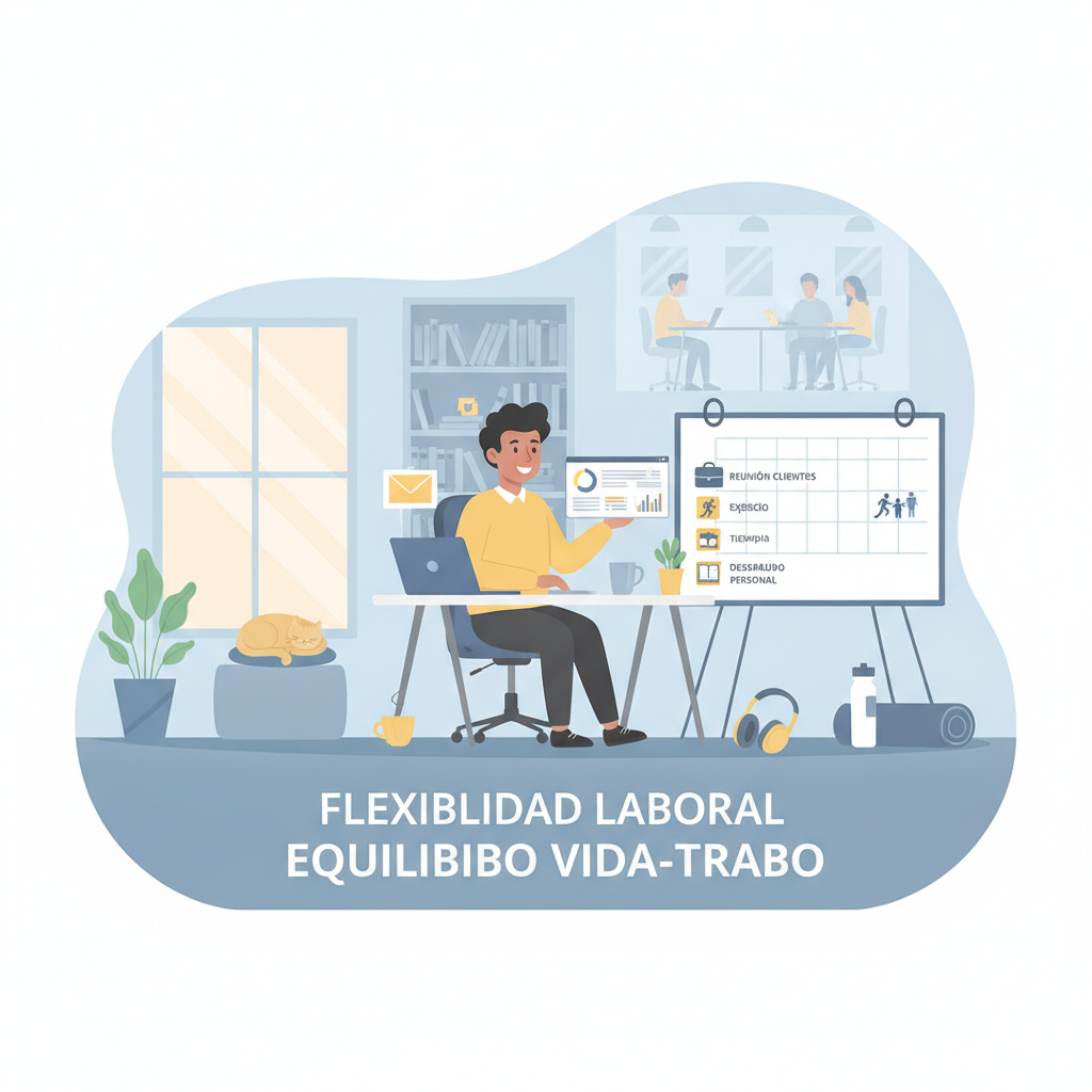 Ilustración sobre flexibilidad laboral y equilibrio vida-trabajo en la evaluación de una oferta