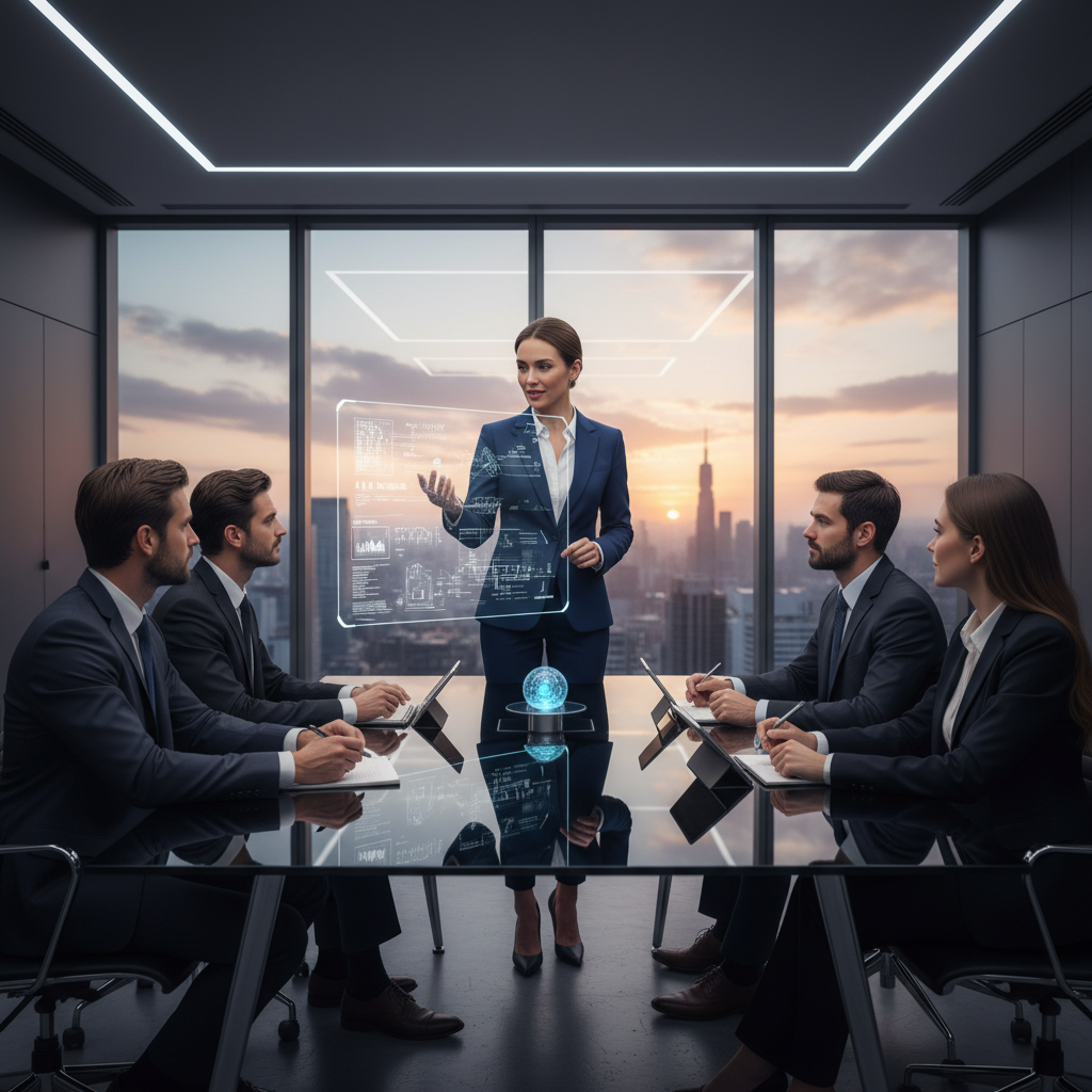 Executive demonstrating leadership presence in a modern boardroom, projecting confidence and authority for a leadership resume in 2025
