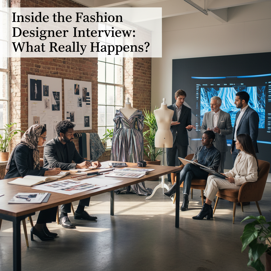 Diverse fashion designers collaborating in a creative studio during an interview session