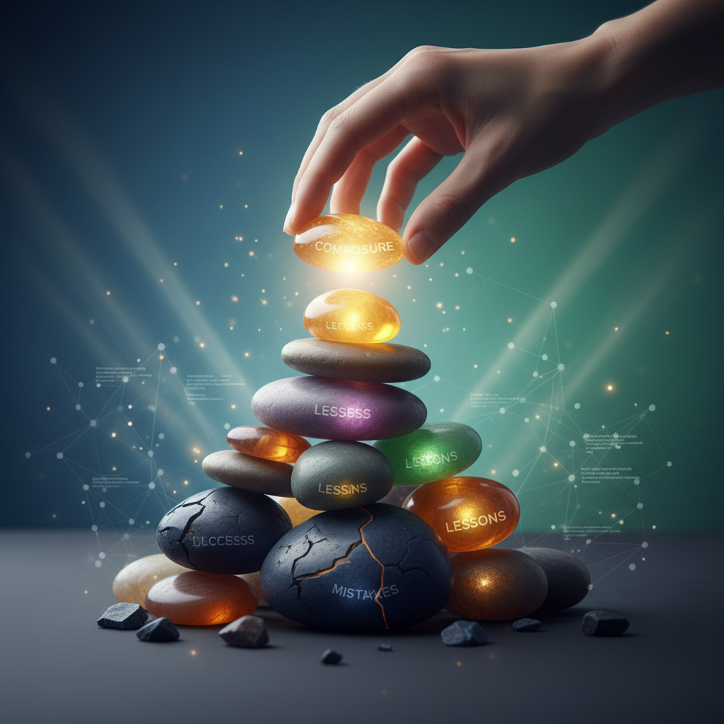 Symbolisches Bild: Fehler im Vorstellungsgespräch als goldener Stein auf Erfolg gestapelt