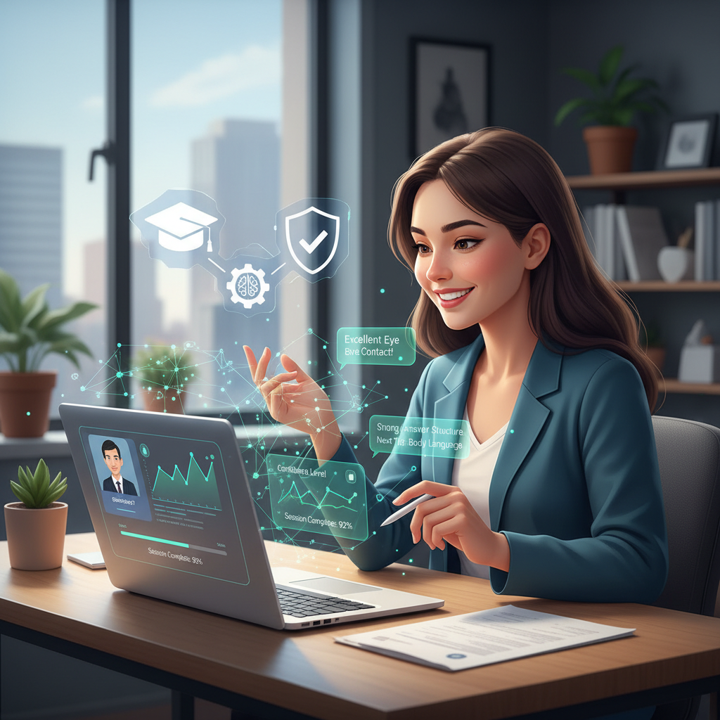 Job seeker practicing interview with AI for instant feedback and confidence in 2025