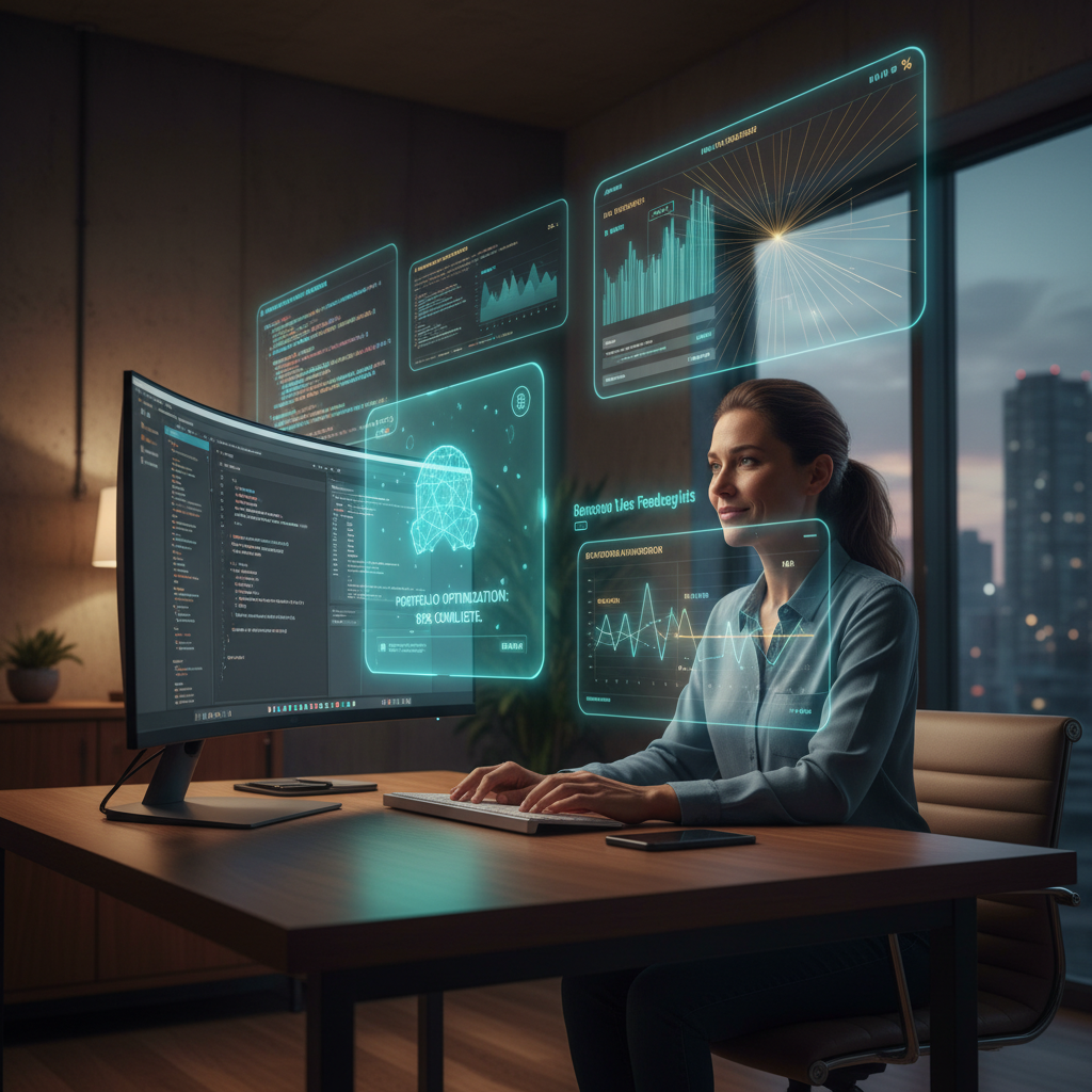 Job seeker fine-tuning a frontend portfolio with AI-powered feedback overlays