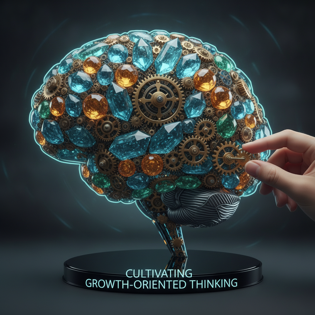 Cerebro hecho de engranajes y cristales, símbolo de hábitos mentales disciplinados