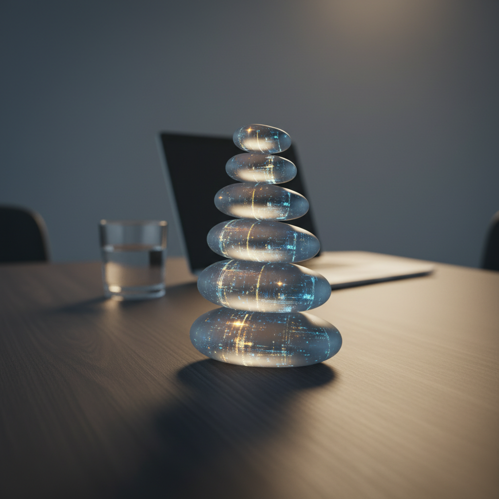 Balanced stones on an interview table representing mental models and mindset for interview confidence