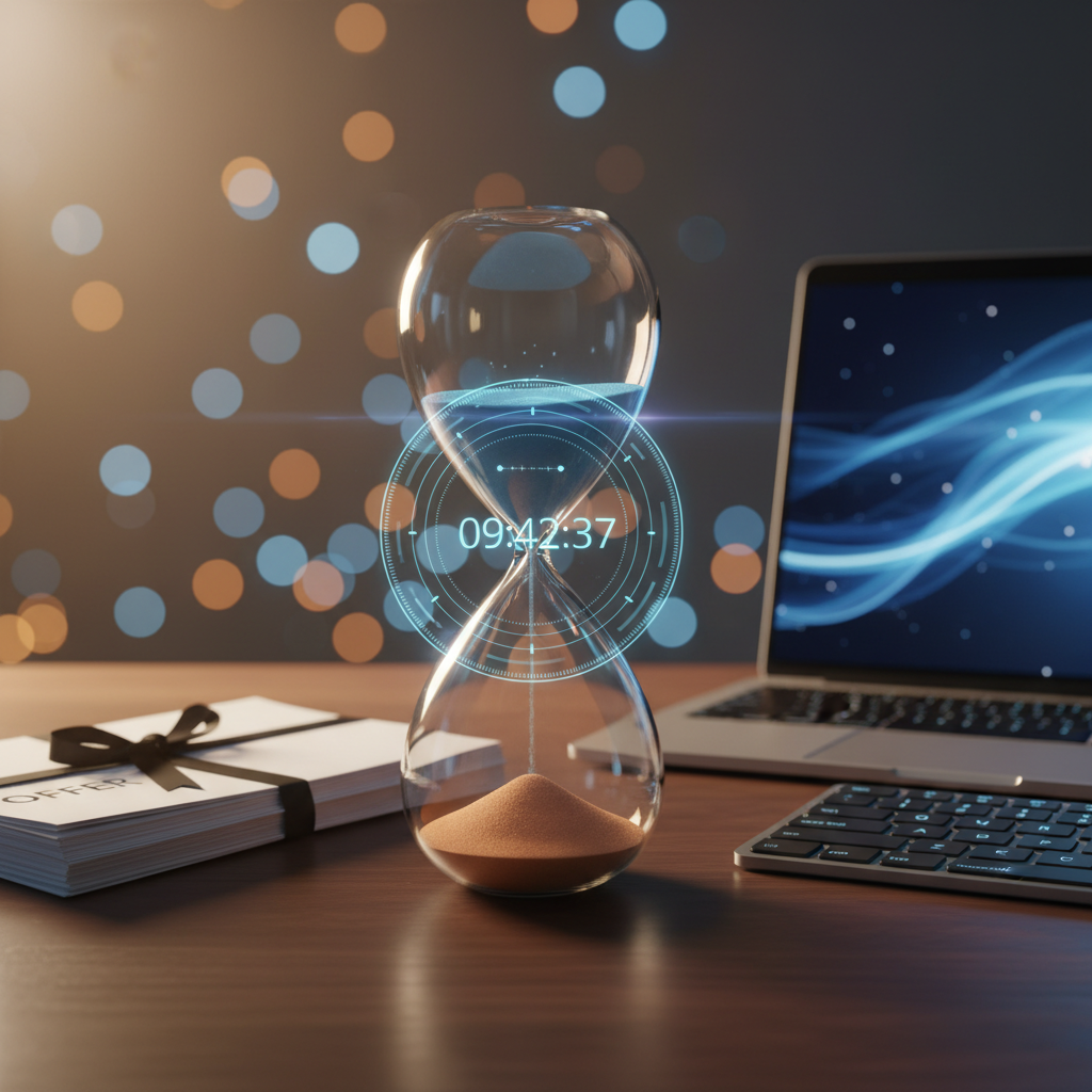 Hourglass and job offer letters symbolizing time and decision-making in job offers