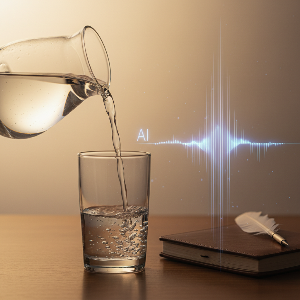 Metaphor for clarity: glass of water being poured, symbolizing clear, articulate speech in interviews.