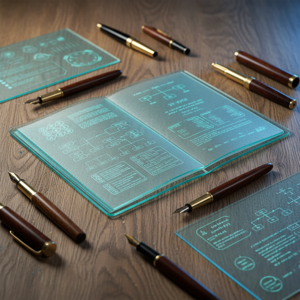 Elegant glass notebook symbolizing structured interview note-taking templates for candidate evaluation