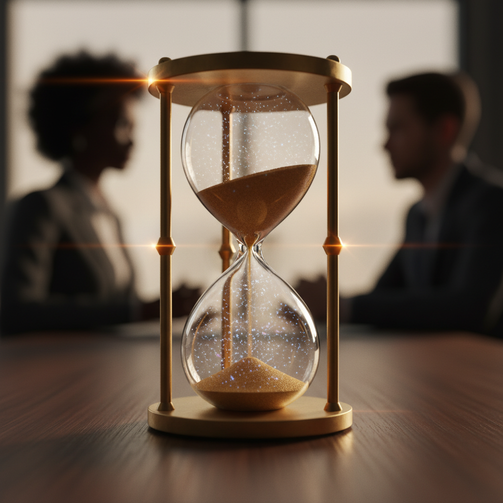 Hourglass symbolizing time for reflection during an interview