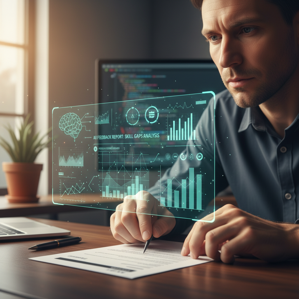 Professional reviewing resume with AI-powered feedback overlays
