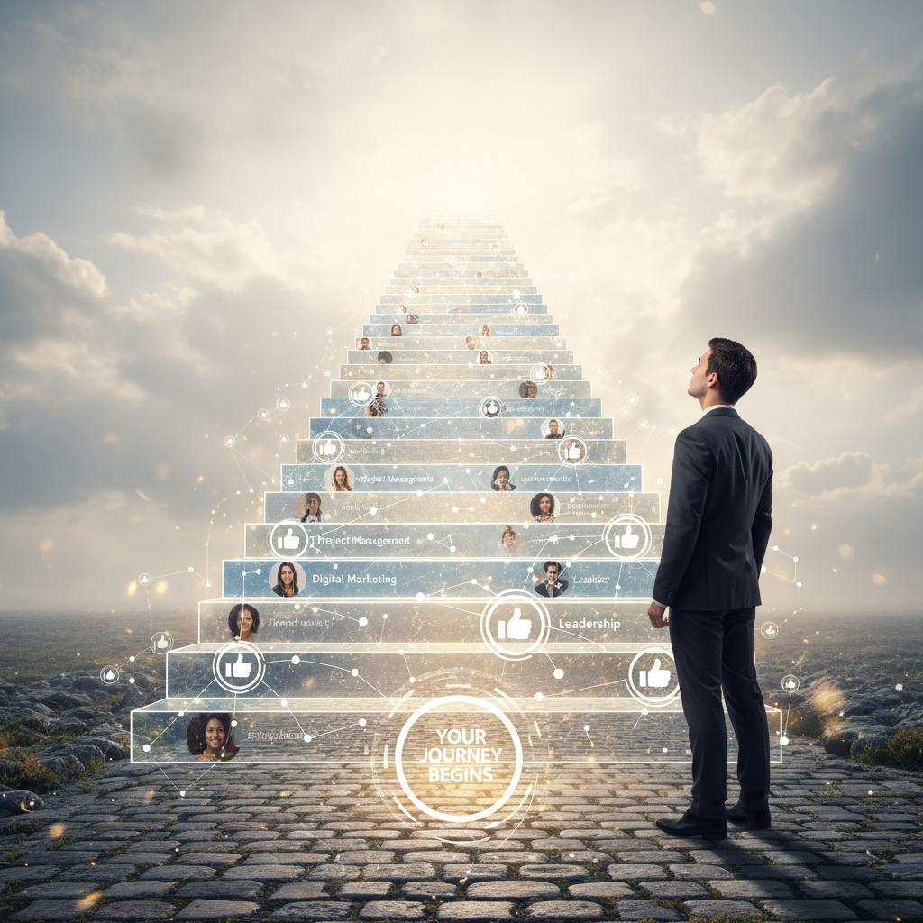 Symbolbild: LinkedIn Profil als Karriereleiter mit Skills und Endorsements