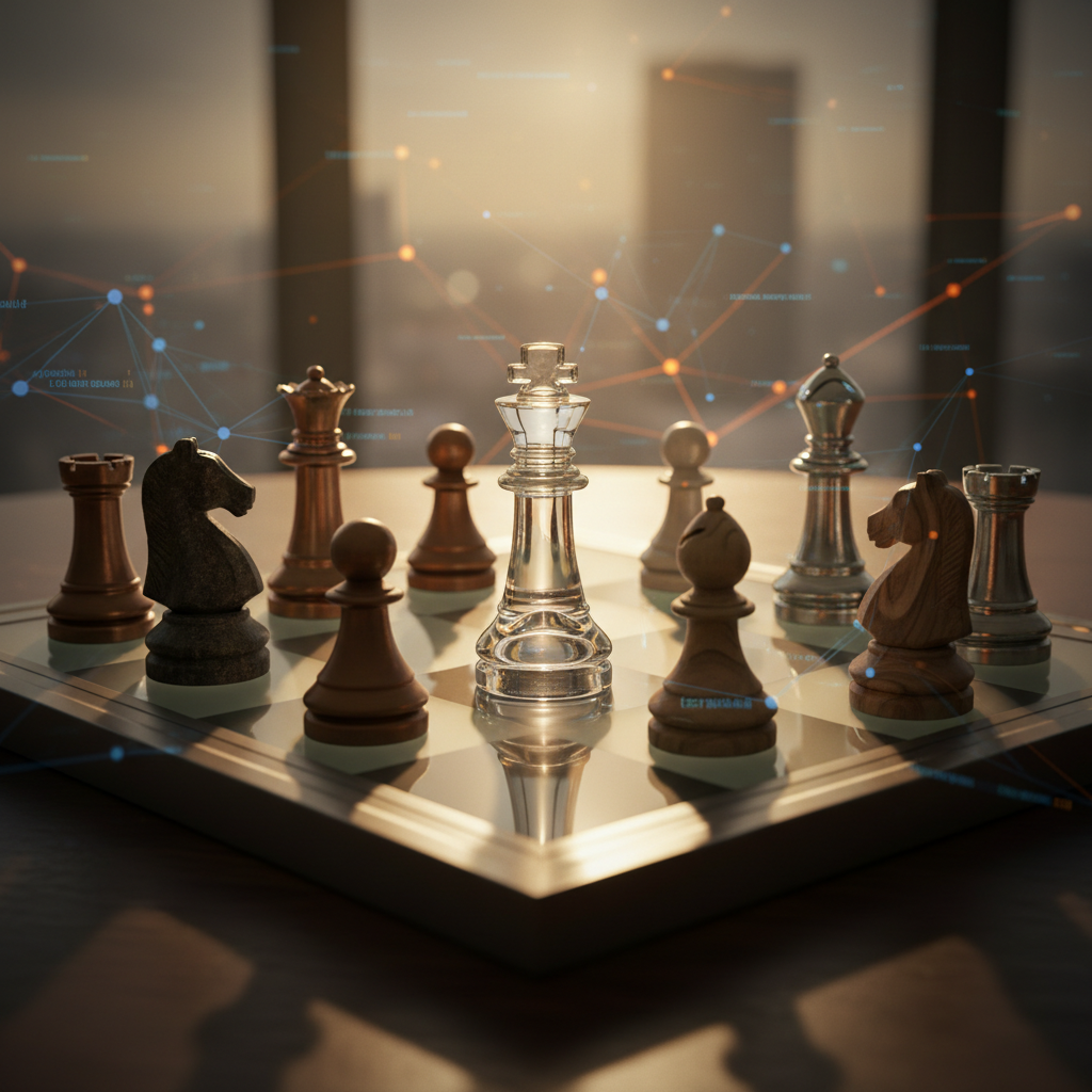 Strategic chessboard symbolizing leadership transition and career moves