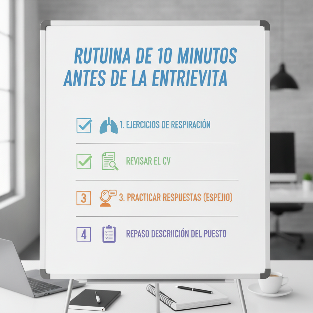 Checklist de rutina de 10 minutos antes de la entrevista para reducir el estrés
