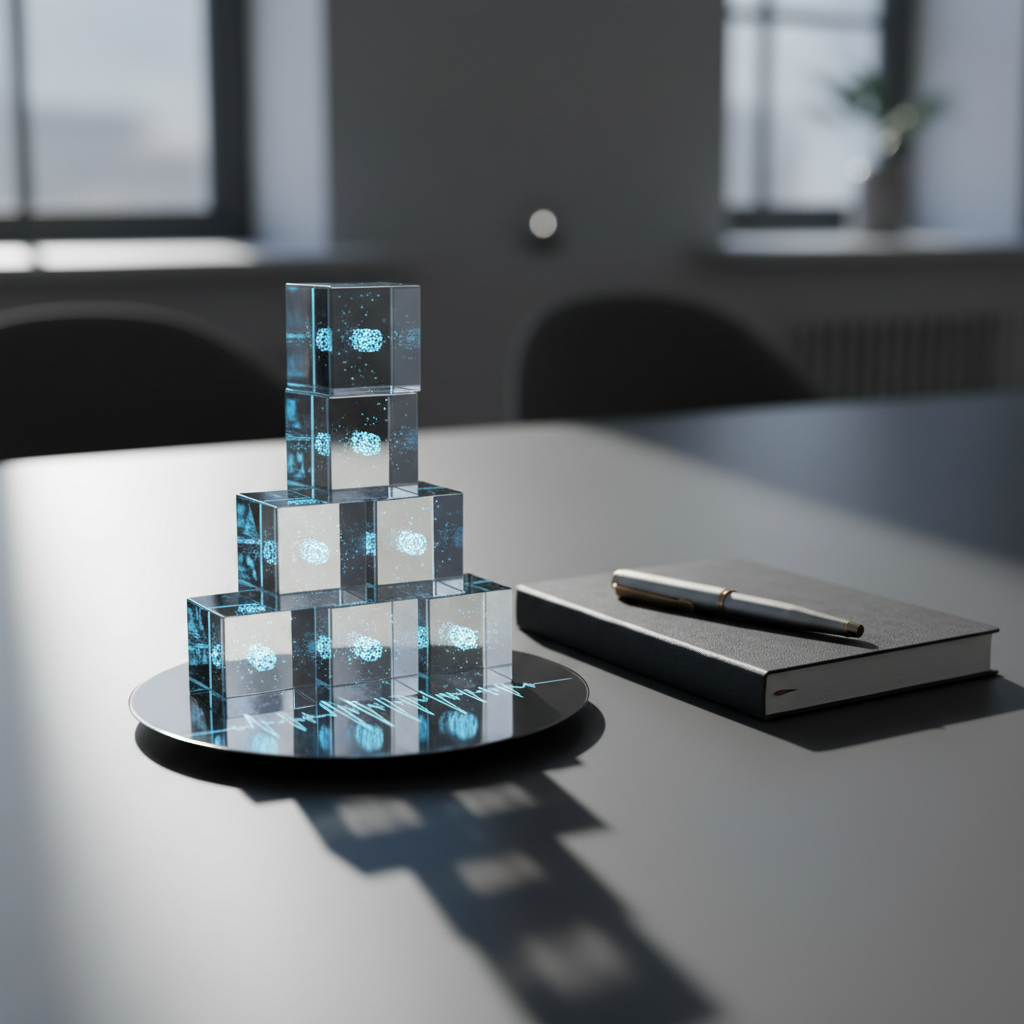 A set of glowing, transparent cubes symbolizing layered, structured thinking—perfect metaphor for using mental models in interviews