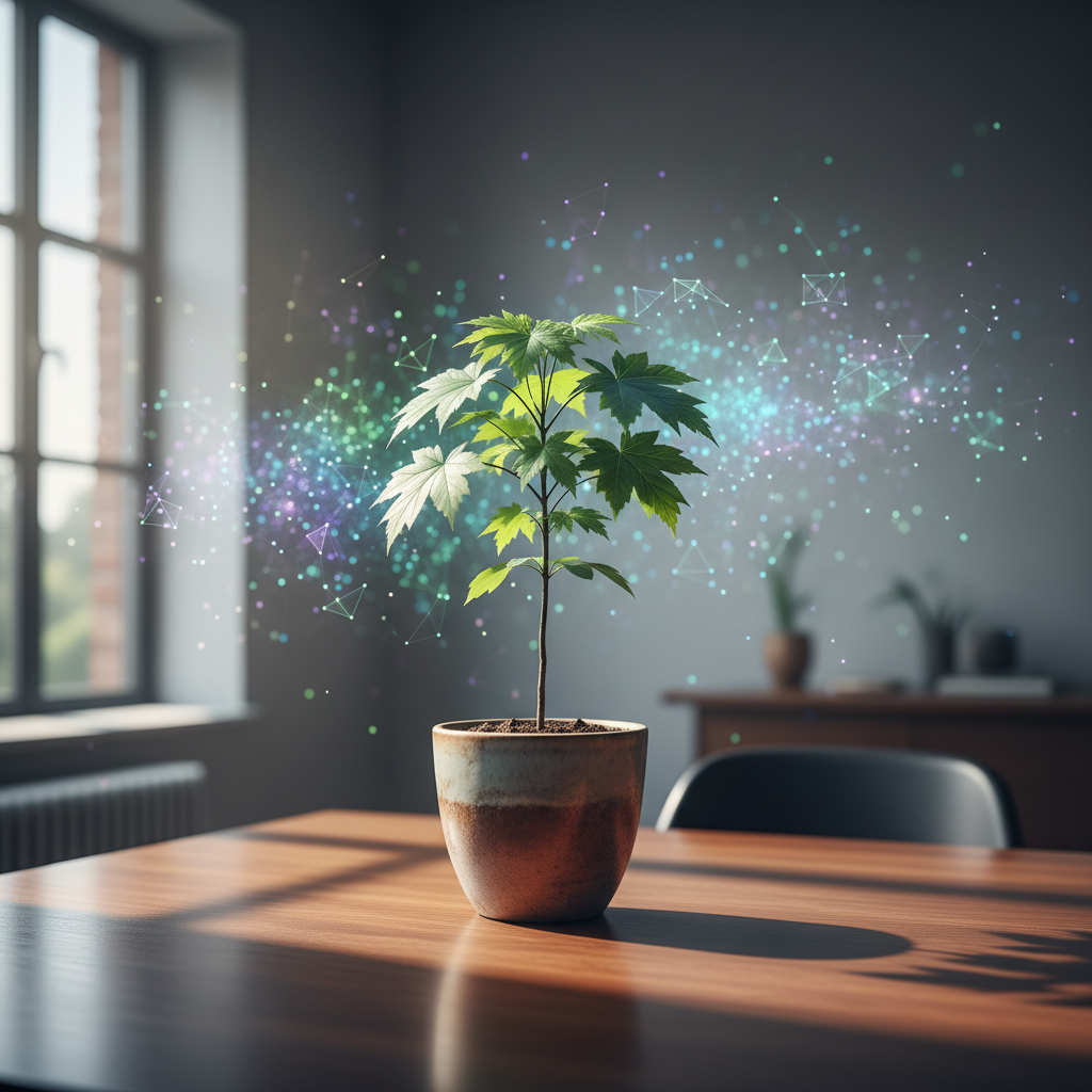 A sturdy maple sapling on a desk, symbolizing new beginnings for Canada relocation interviews