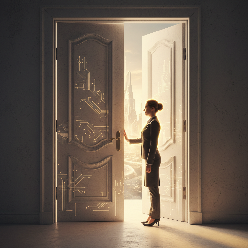 Profesional abriendo la puerta hacia nuevas oportunidades salariales