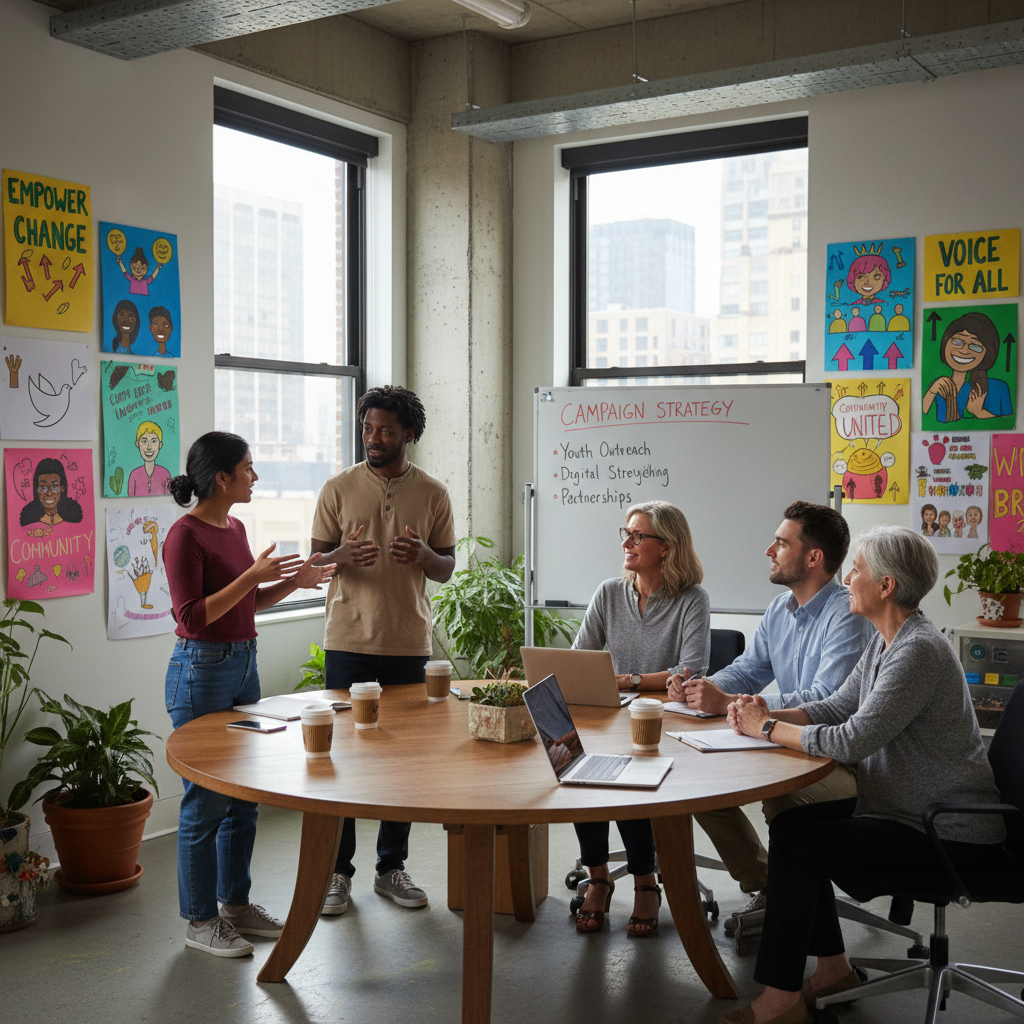 Nonprofit communicator interview in a mission-driven office