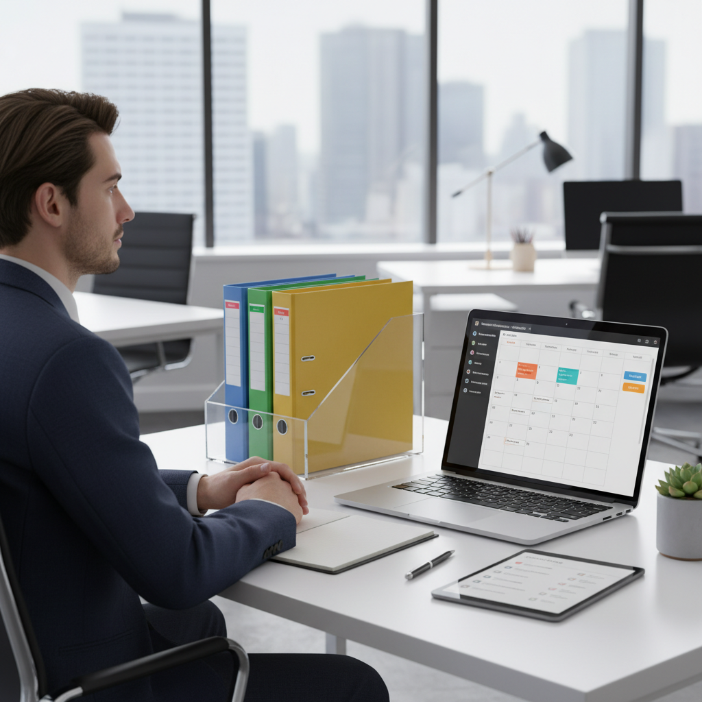 Organizational skills in action – a professional workspace organized for productivity and interview success