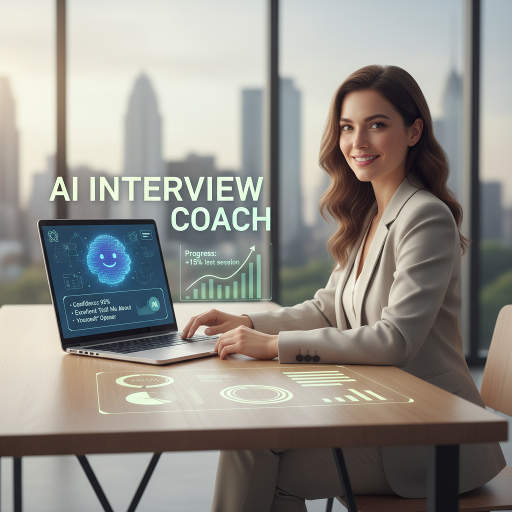 Job seeker receives AI-powered personalized interview feedback on laptop