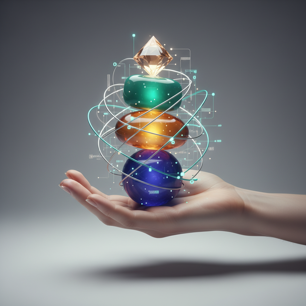 Mano equilibrando piedras que representan fortalezas profesionales