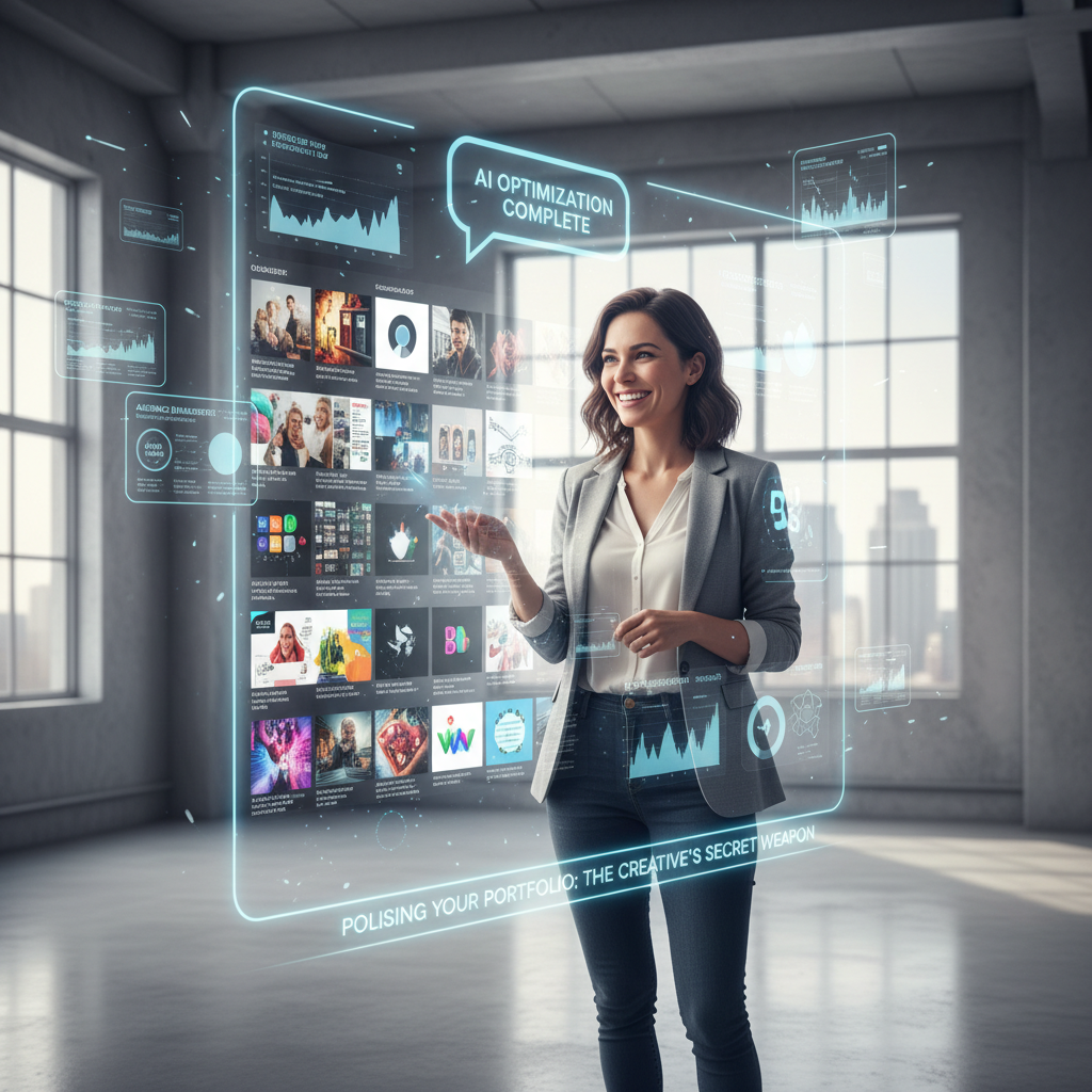 Creative professional with digital portfolio receiving AI feedback