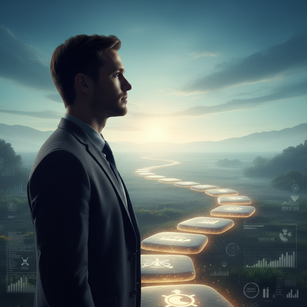 Karriereweg und individuelle Stärken visualisiert auf strahlendem Lebenspfad