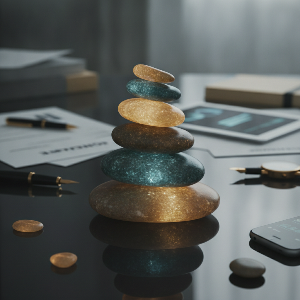 Imagen concepto de preparación de entrevista, piedras apiladas equilibradas y fondo profesional