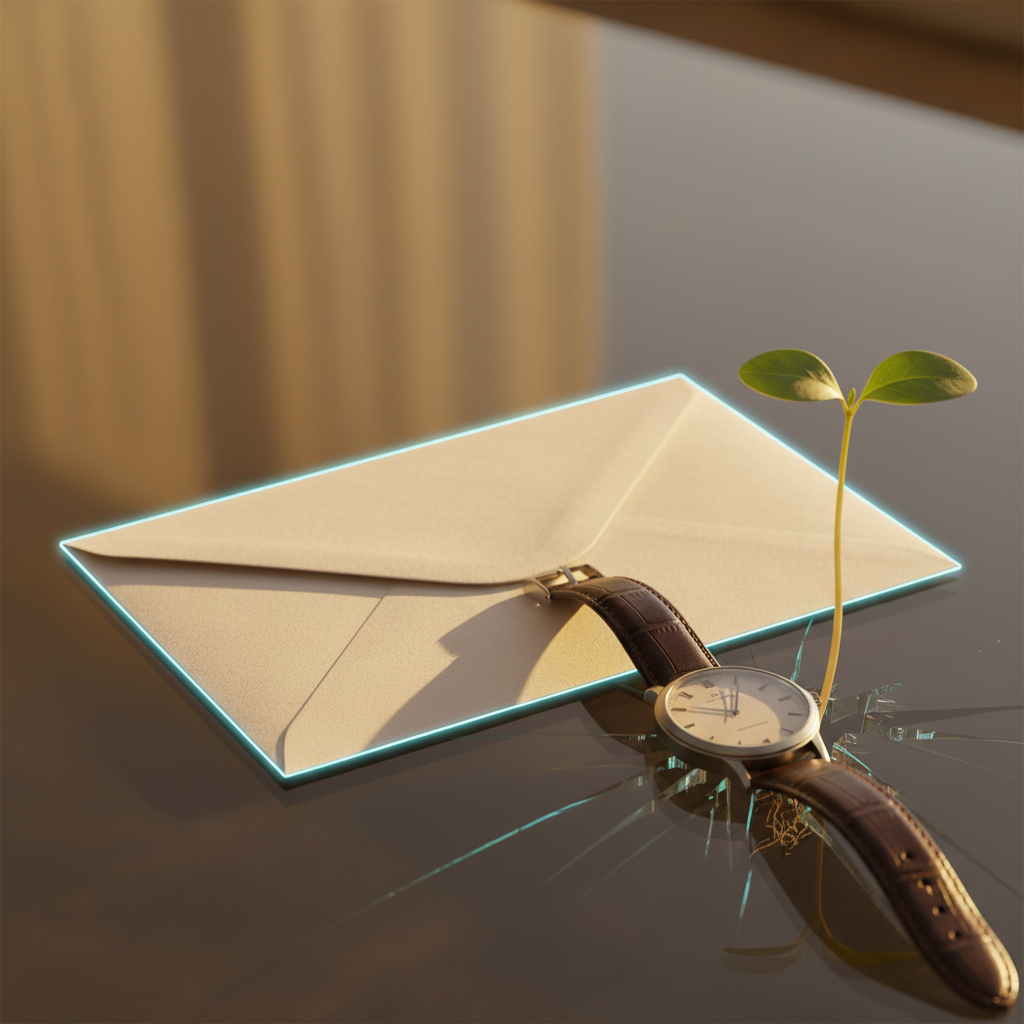 Envelope and sprout symbolizing patience and hope during recruiter silence after final interview