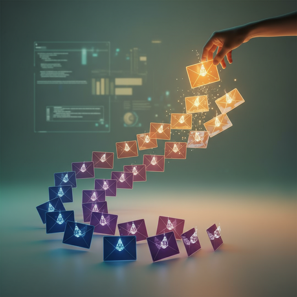 Email de relance : une main envoie une enveloppe lumineuse, symbole d'espoir et de connexion professionnelle