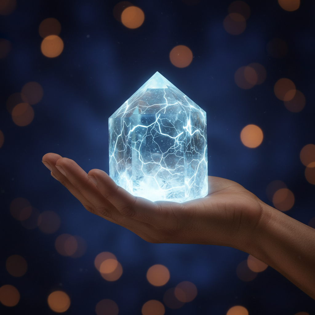 A hand holding a vibrant crystal symbolizing unique, verified skills over degrees