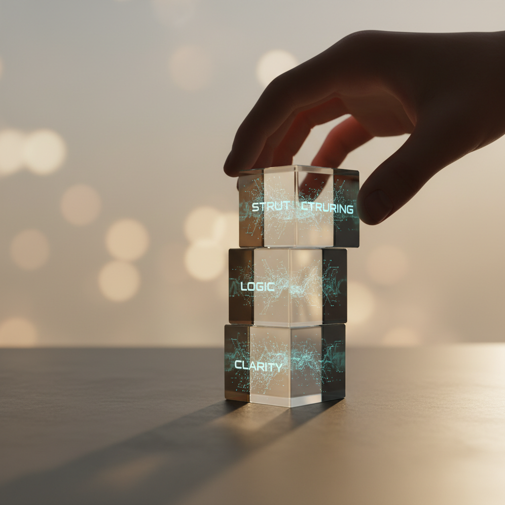 Crystal-clear glass blocks stacked neatly to convey clarity and structured answers