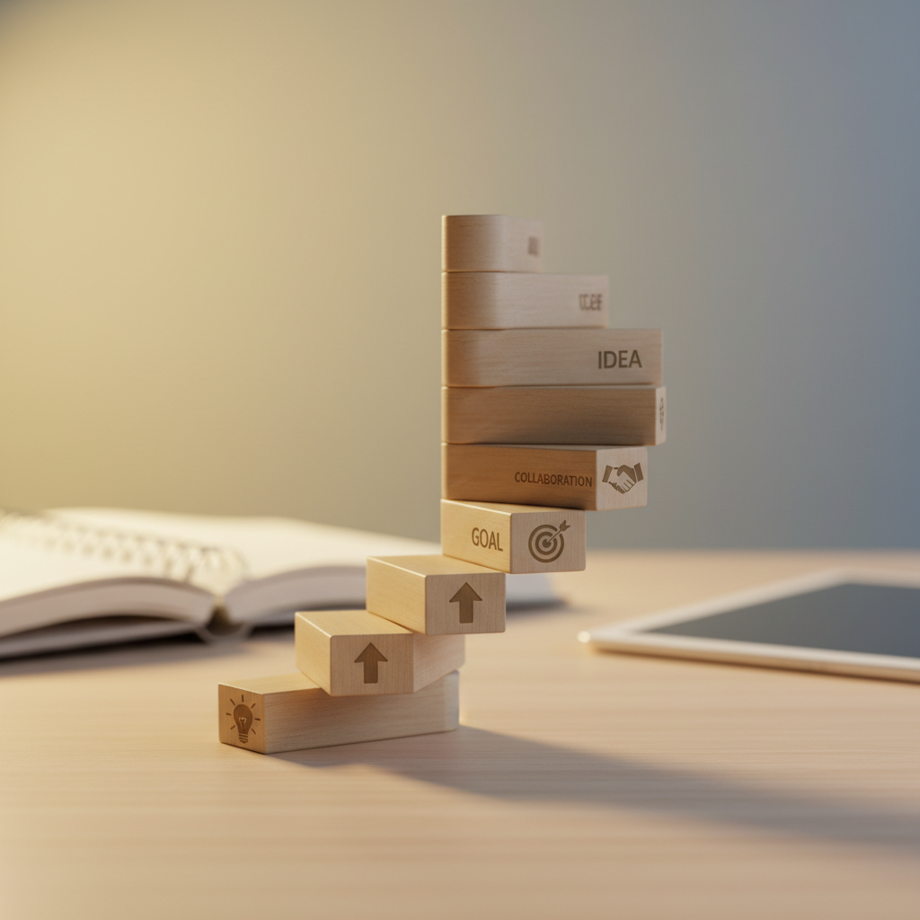 Metaphorical still life of building blocks representing structured thinking and clarity for interviews