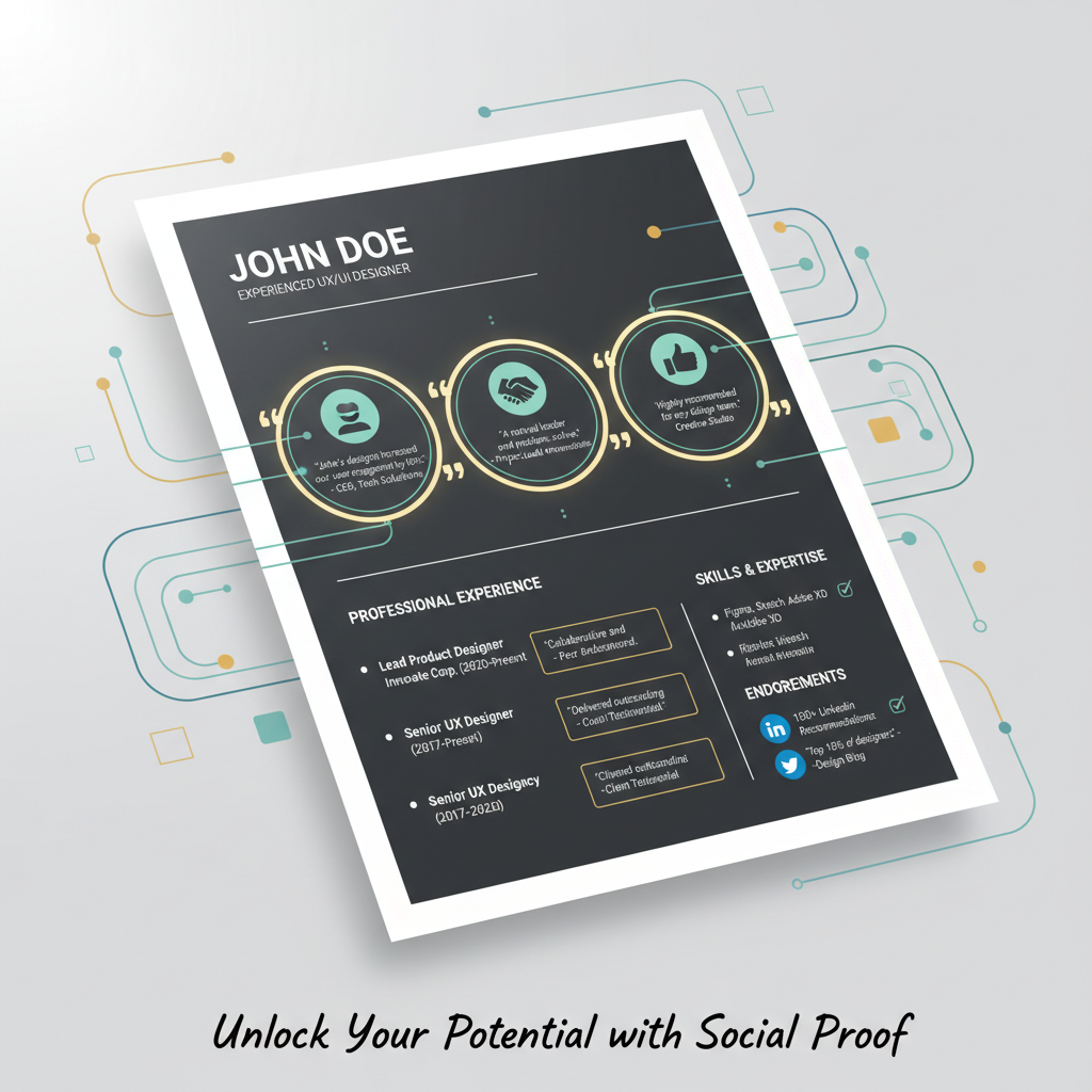 Modern resume with professional testimonial quotes and endorsements highlighting social proof for job applications