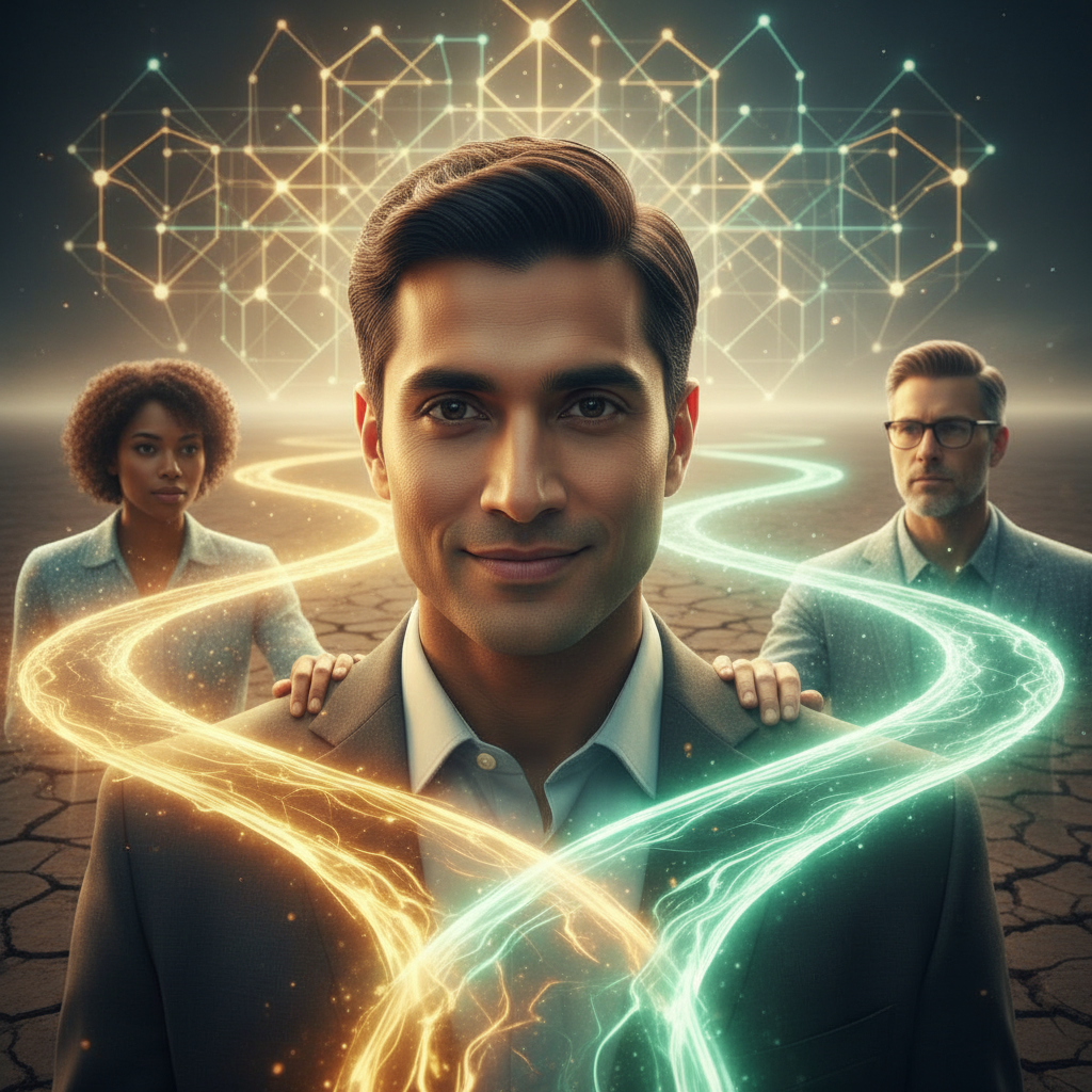 Candidato seguro mostrando confianza y apoyo de su equipo en una entrevista