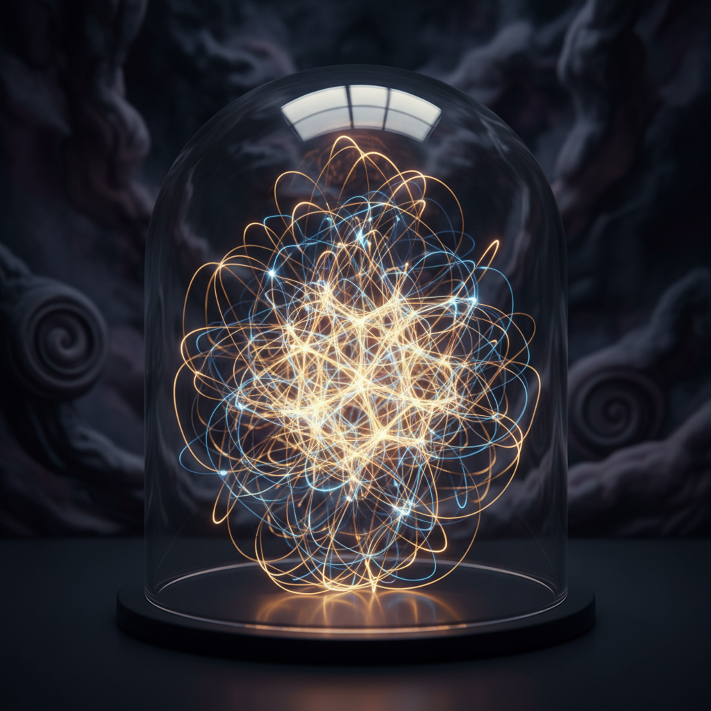 A glass dome protects a glowing network of threads, symbolizing robust trust and safety frameworks in online communities