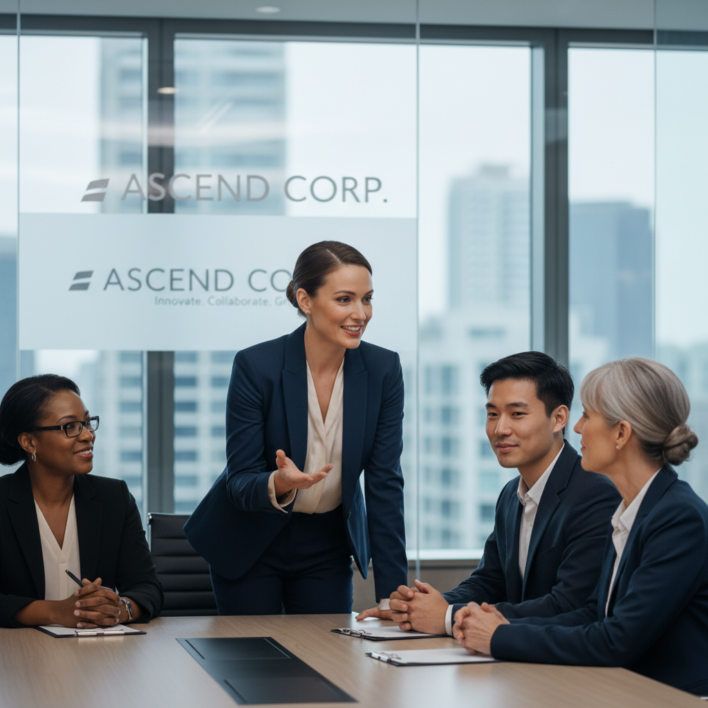 Confident job candidate sharing their motivation in an interview with a diverse panel