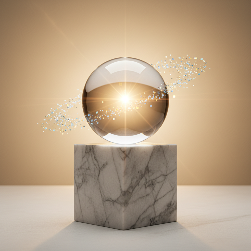 A glass sphere on a marble base representing clarity of motivation and self-reflection during interview preparation.