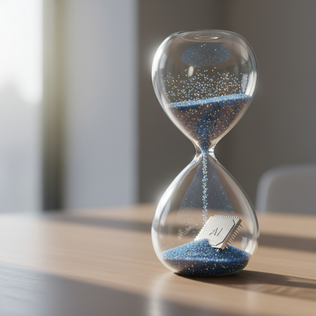 Hourglass with digital sand representing AI efficiency in screening candidates